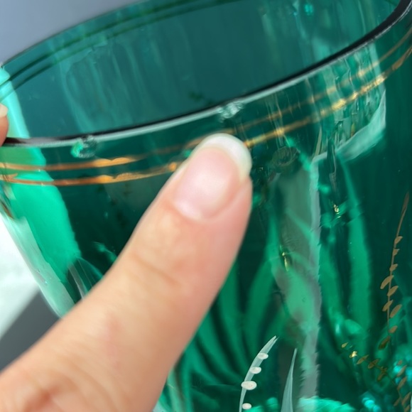 Vintage bohemian glass tall footed decanter with painted lily of the valleys - Picture 15 of 15